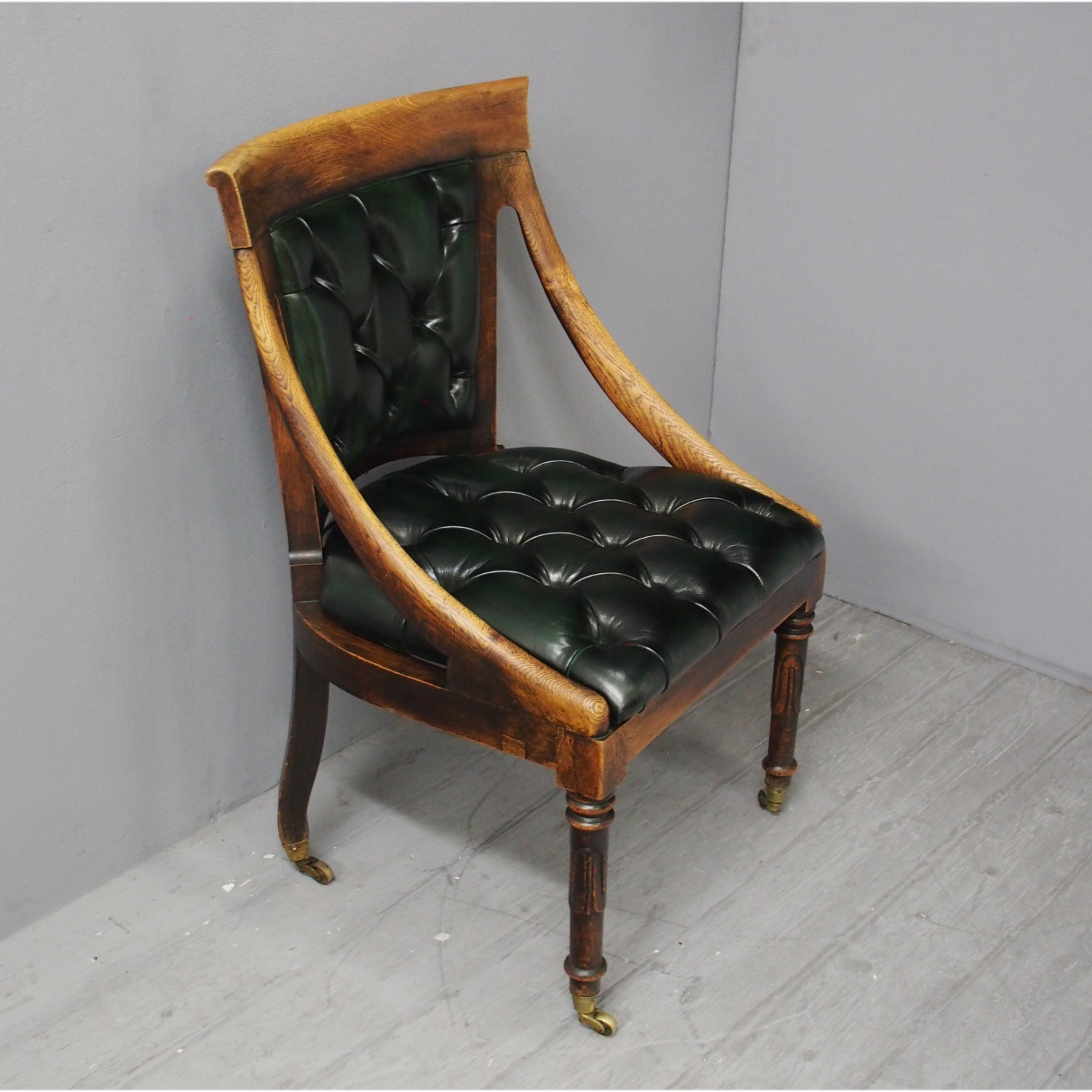 Georgian IV Oak & Green Leather Library Chair (1 of 1) Georgian IV Oak & Green Leather Library Chair (1 of 1)