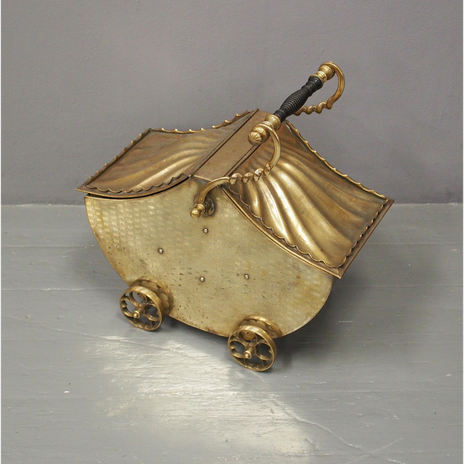 Brass Coal Bin in a Pram Design c.1880 (1 of 1) Brass Coal Bin in a Pram Design c.1880 (1 of 1)
