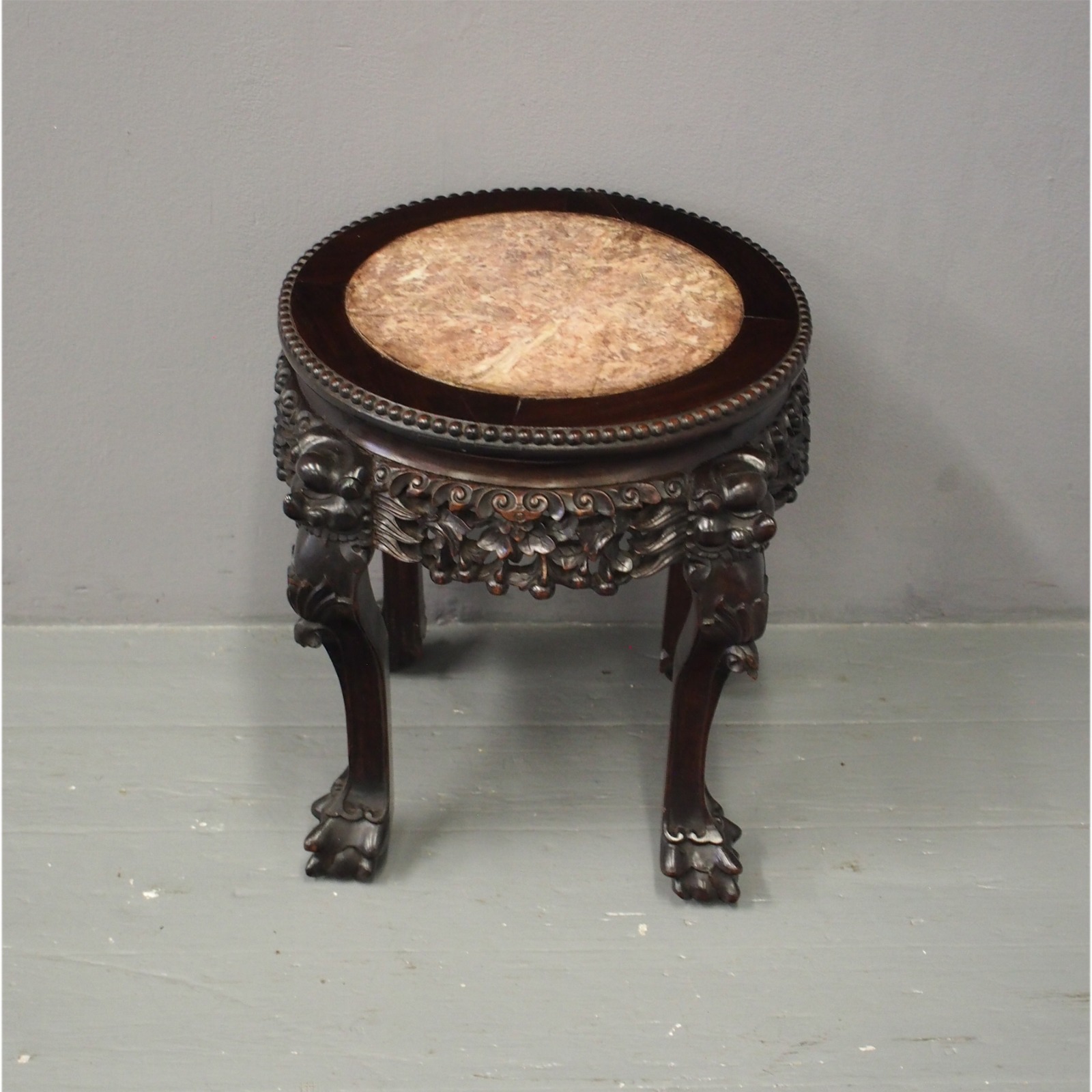 Chinese Huanghuali & Pink Marble Stand c.1900 (1 of 7)