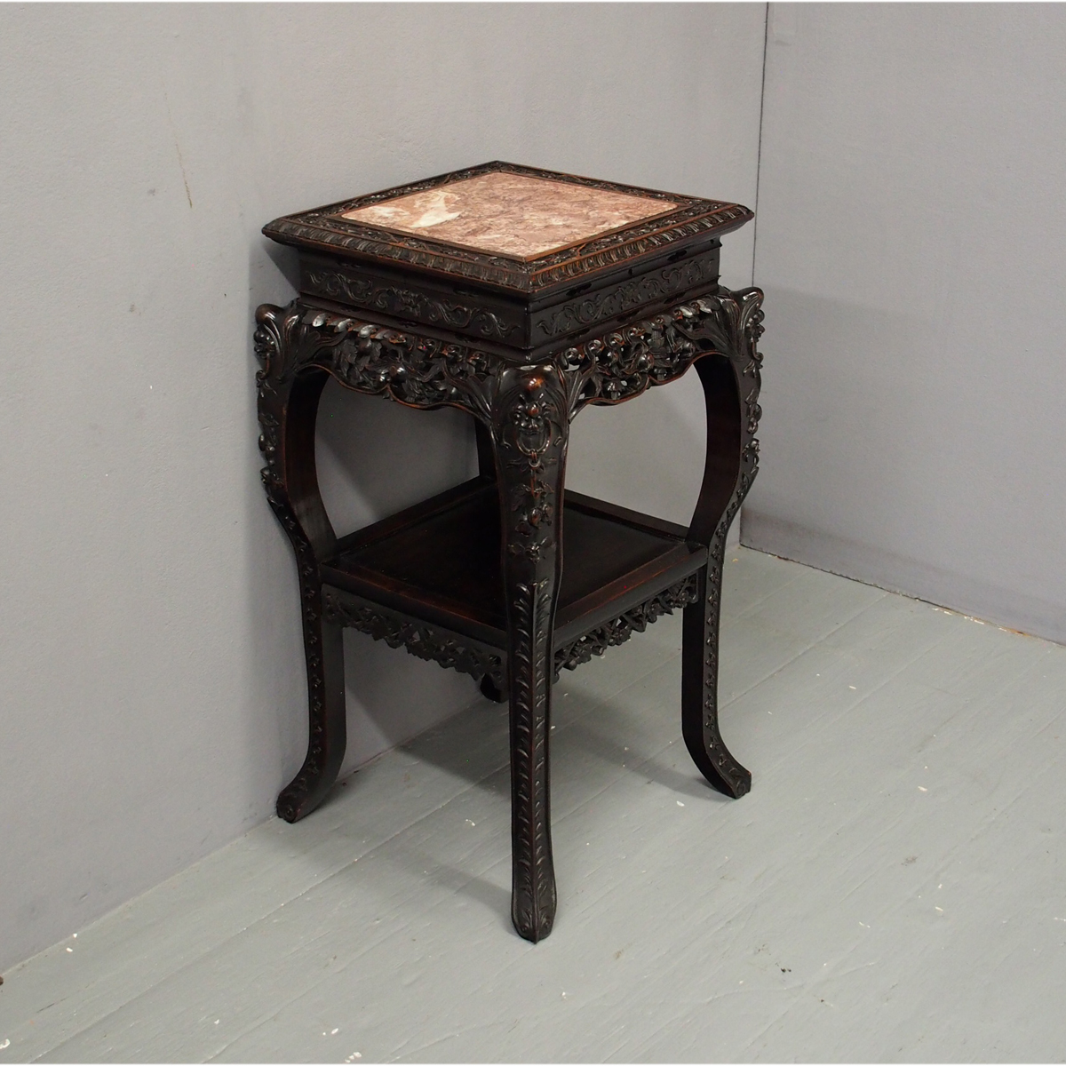 Chinese Carved Hardwood & Marble Plant Stand c.1880 (1 of 6) Chinese Carved Hardwood & Marble Plant Stand c.1880 (1 of 6)