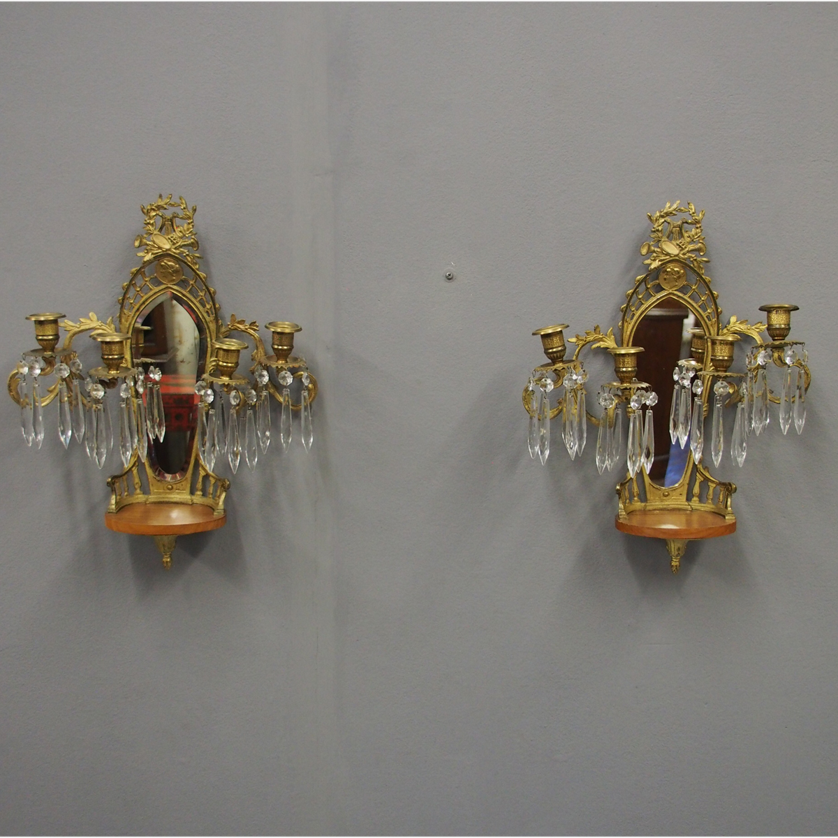 Pair of Mirrored, Ormolu & Crystal Wall Sconces (1 of 10) Pair of Mirrored, Ormolu & Crystal Wall Sconces (1 of 10)
