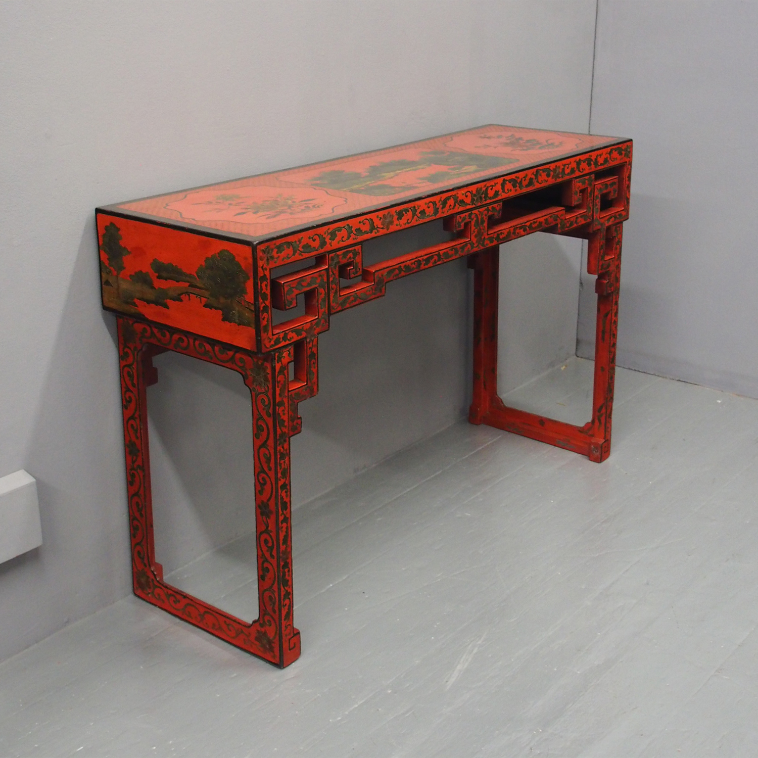 Red Lacquered & Painted Chinese Hall Table (1 of 1) Red Lacquered & Painted Chinese Hall Table (1 of 1)