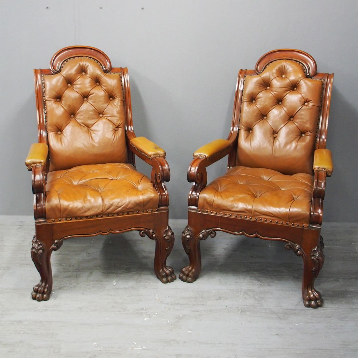 Pair of George IV Tan Leather Armchairs (1 of 13)