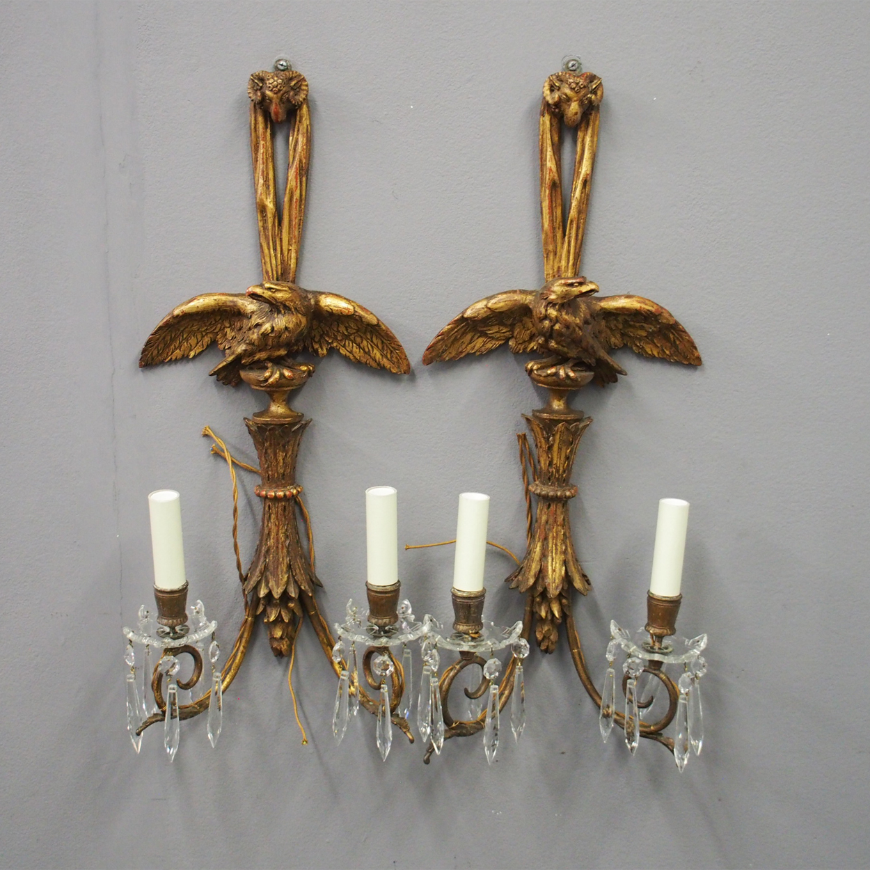 Pair of Carved Giltwood Adams Style Sconces c.1900 (1 of 9)
