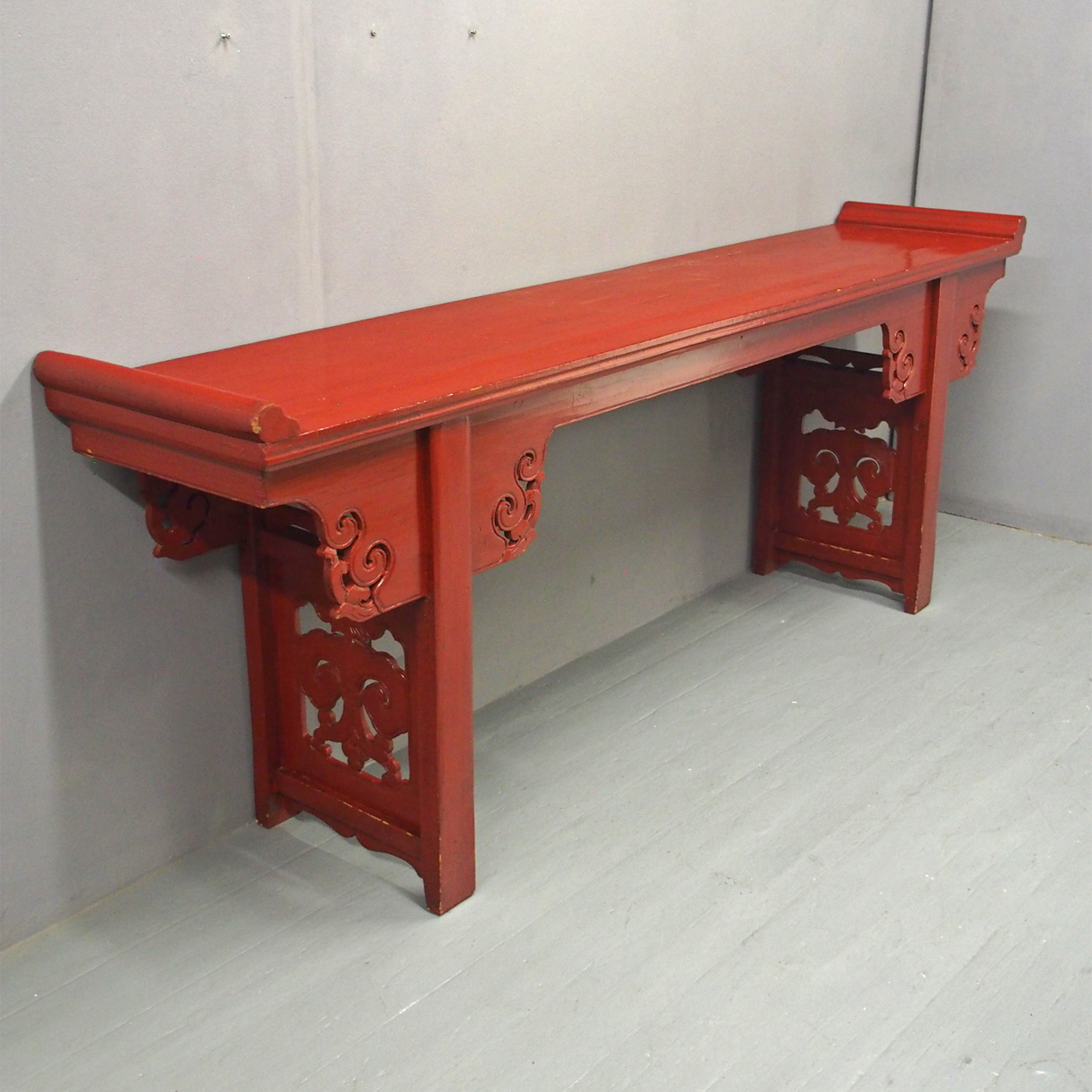 Chinese Qing Dynasty Red Lacquered Altar Table (1 of 11) Chinese Qing Dynasty Red Lacquered Altar Table (1 of 11)