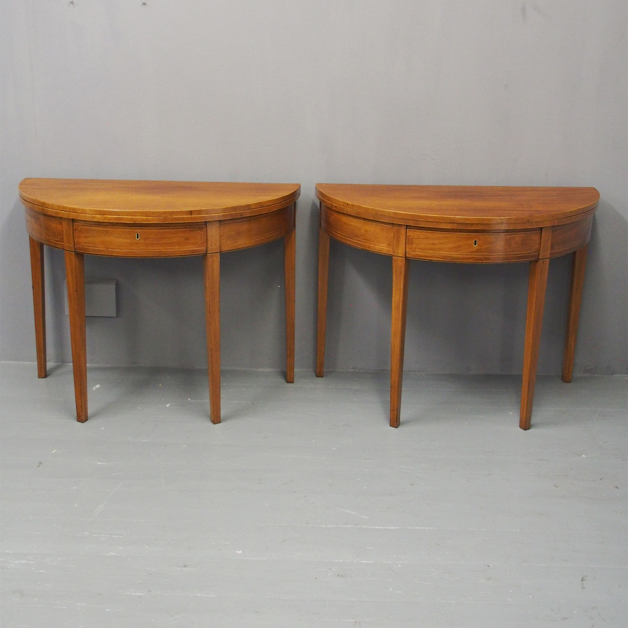 Pair of George III Mahogany Fold Over Tea Tables (1 of 16)