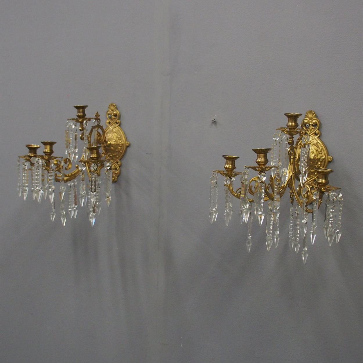 Pair of Gilded Bronze & Cut Crystal Wall Sconces c.1890 (1 of 7) Pair of Gilded Bronze & Cut Crystal Wall Sconces c.1890 (1 of 7)