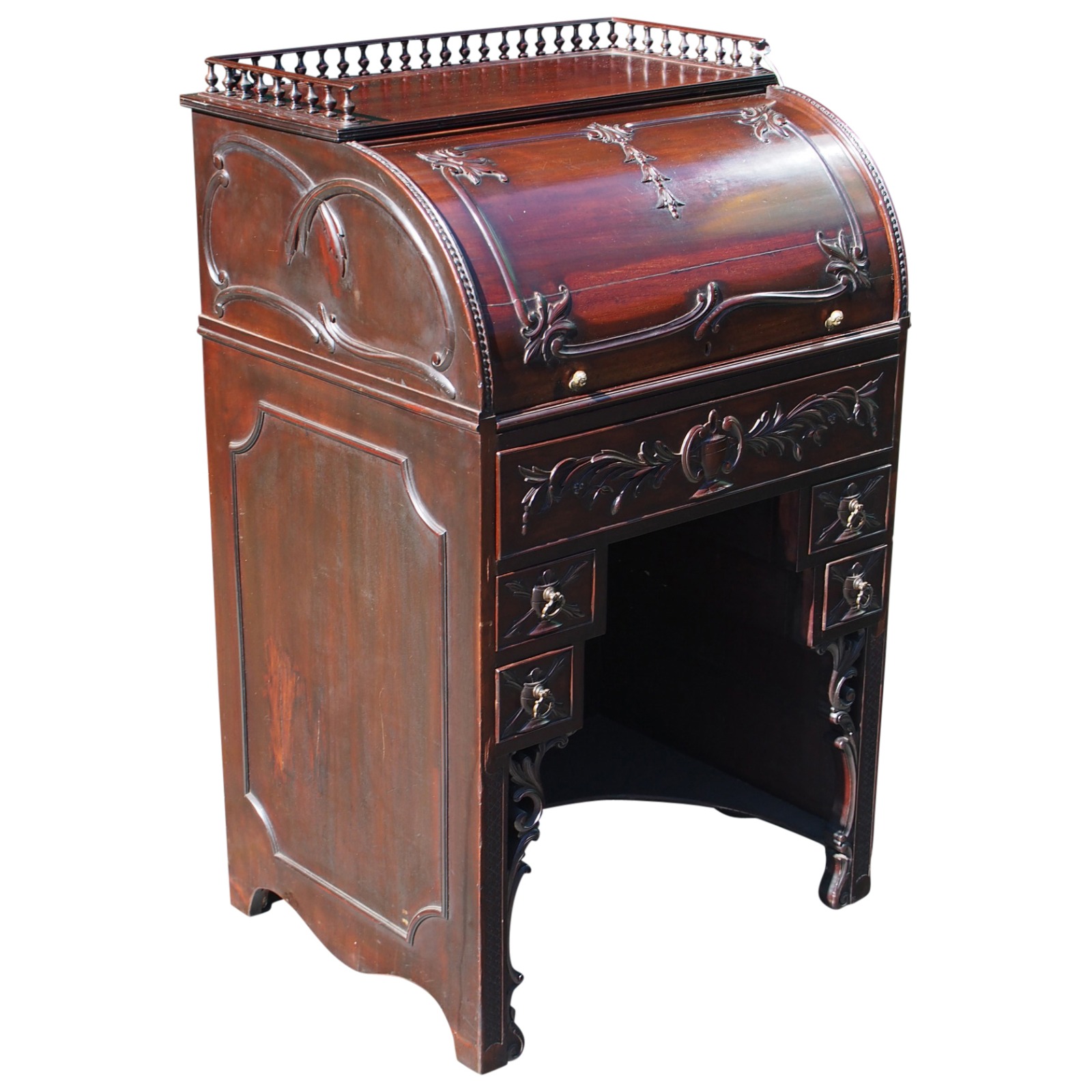 Neat Adams Style Mahogany Cylinder Desk c.1890 (1 of 9)