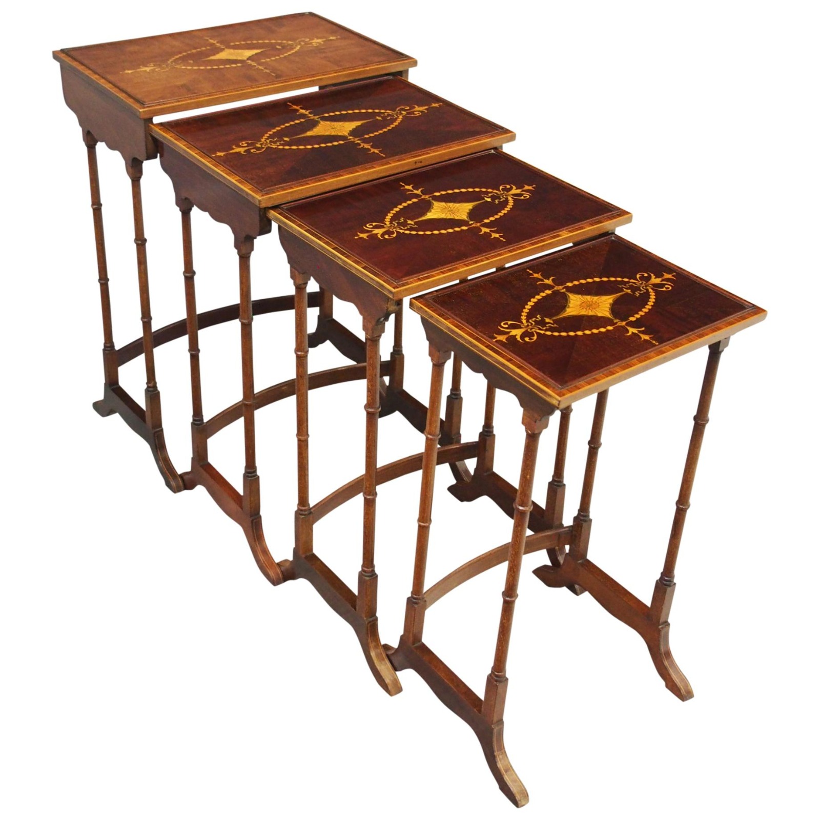 Sheraton Style Inlaid Mahogany Nest of Tables c.1900 (1 of 14) Sheraton Style Inlaid Mahogany Nest of Tables c.1900 (1 of 14)