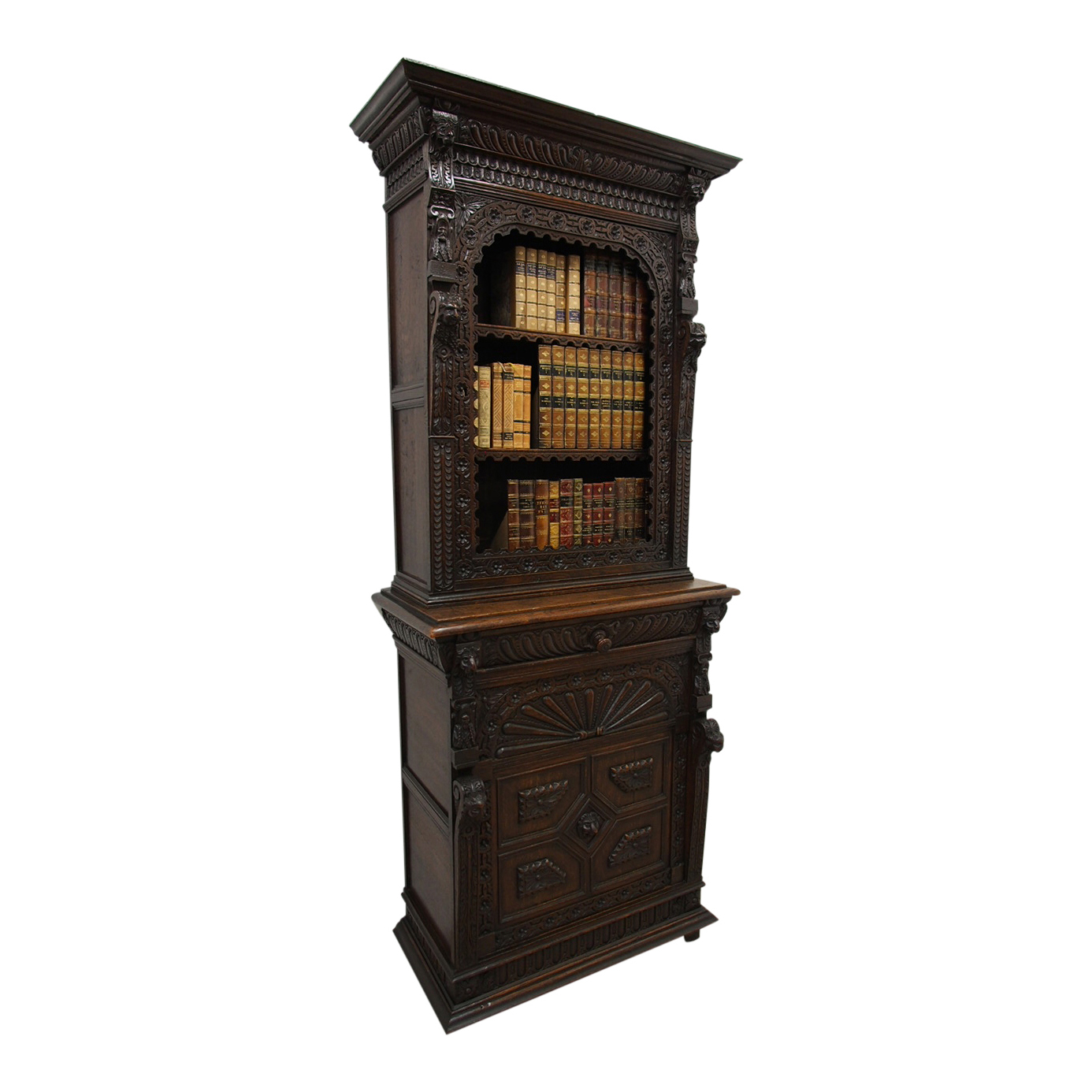 Flemish Carved Oak Cabinet Bookcase C.1880 (1 of 1) Flemish Carved Oak Cabinet Bookcase C.1880 (1 of 1)