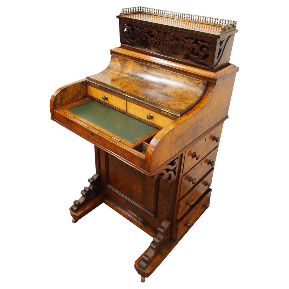 Mid Victorian Burr Walnut Piano Top Davenport Desk (1 of 12)