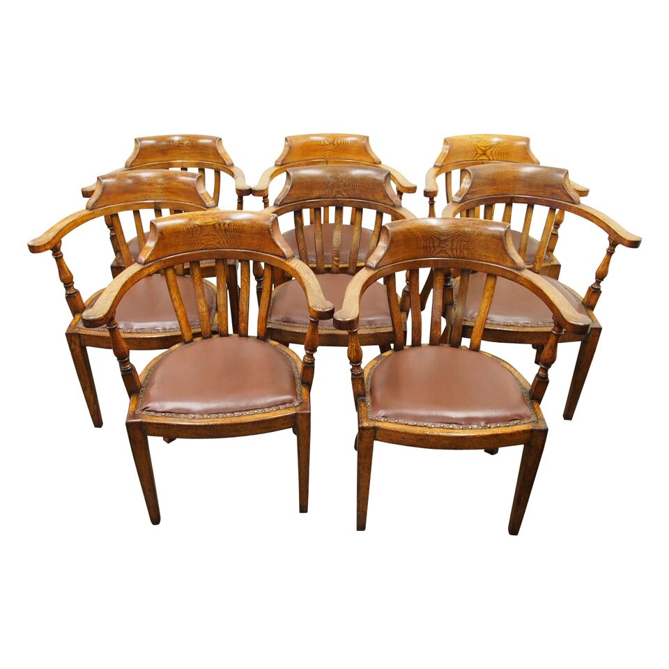 Rare Set of 8 Edwardian Oak Captains Chairs (1 of 1) Rare Set of 8 Edwardian Oak Captains Chairs (1 of 1)