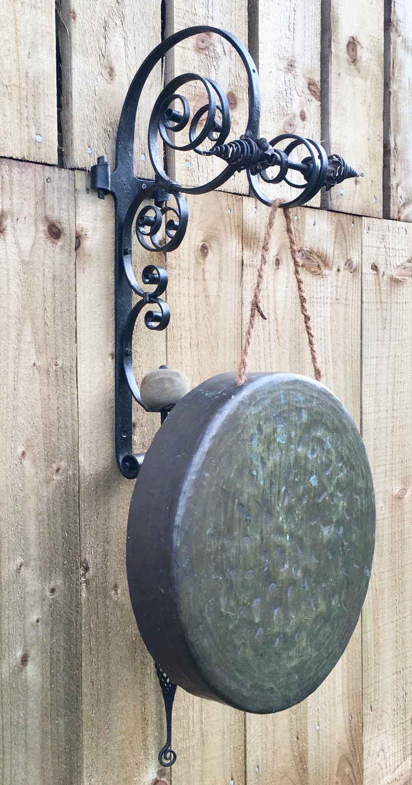 Unusual Victorian Wrought Iron Bracket & Bronze Gong (1 of 1) Unusual Victorian Wrought Iron Bracket & Bronze Gong (1 of 1)
