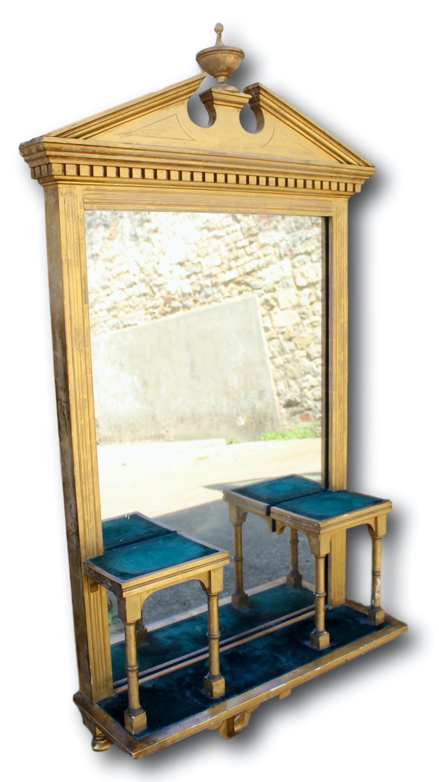 19th Century Gilt Framed Mirror with Green Velvet Lined Shelves (1 of 6) 19th Century Gilt Framed Mirror with Green Velvet Lined Shelves (1 of 6)