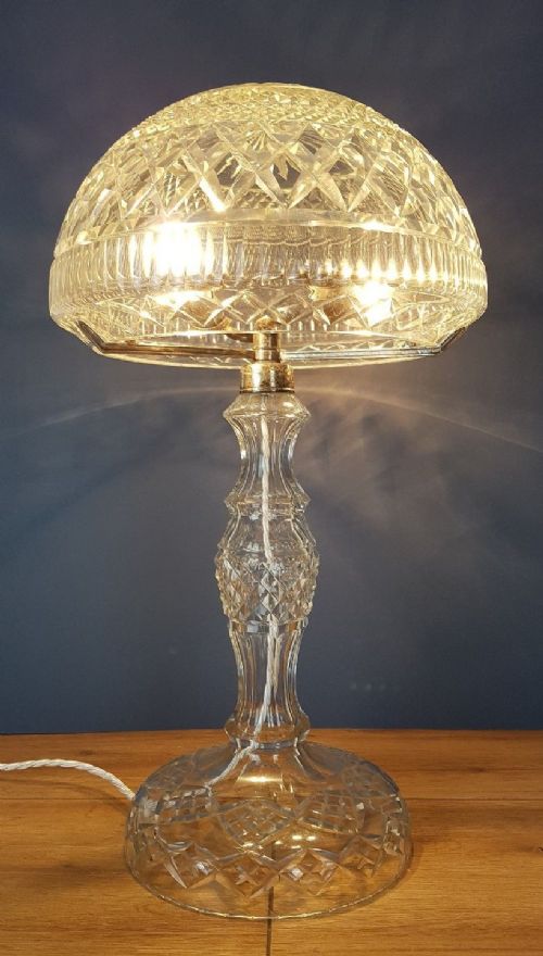 Large Cut Crystal Mushroom Table Lamp c cut glass lamp in Antique Table Lamps