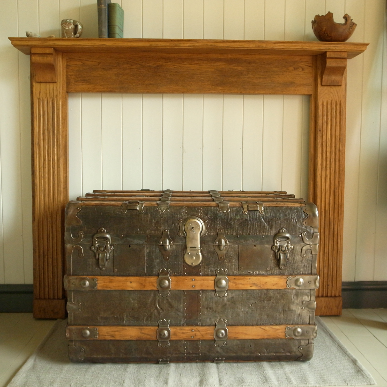 Antique Victorian Trunk/ Old Steamer Trunk/ Metal Storage Chest /Coffee Table /Rustic Box (1 of 1)
