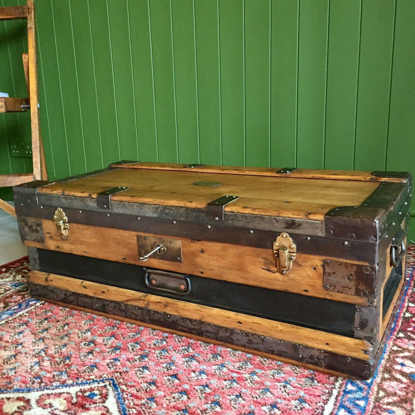 Antique Campaign Chest WW1 Military Marshall Trunk + Zinc Lining + Key (1 of 1) Antique Campaign Chest WW1 Military Marshall Trunk + Zinc Lining + Key (1 of 1)