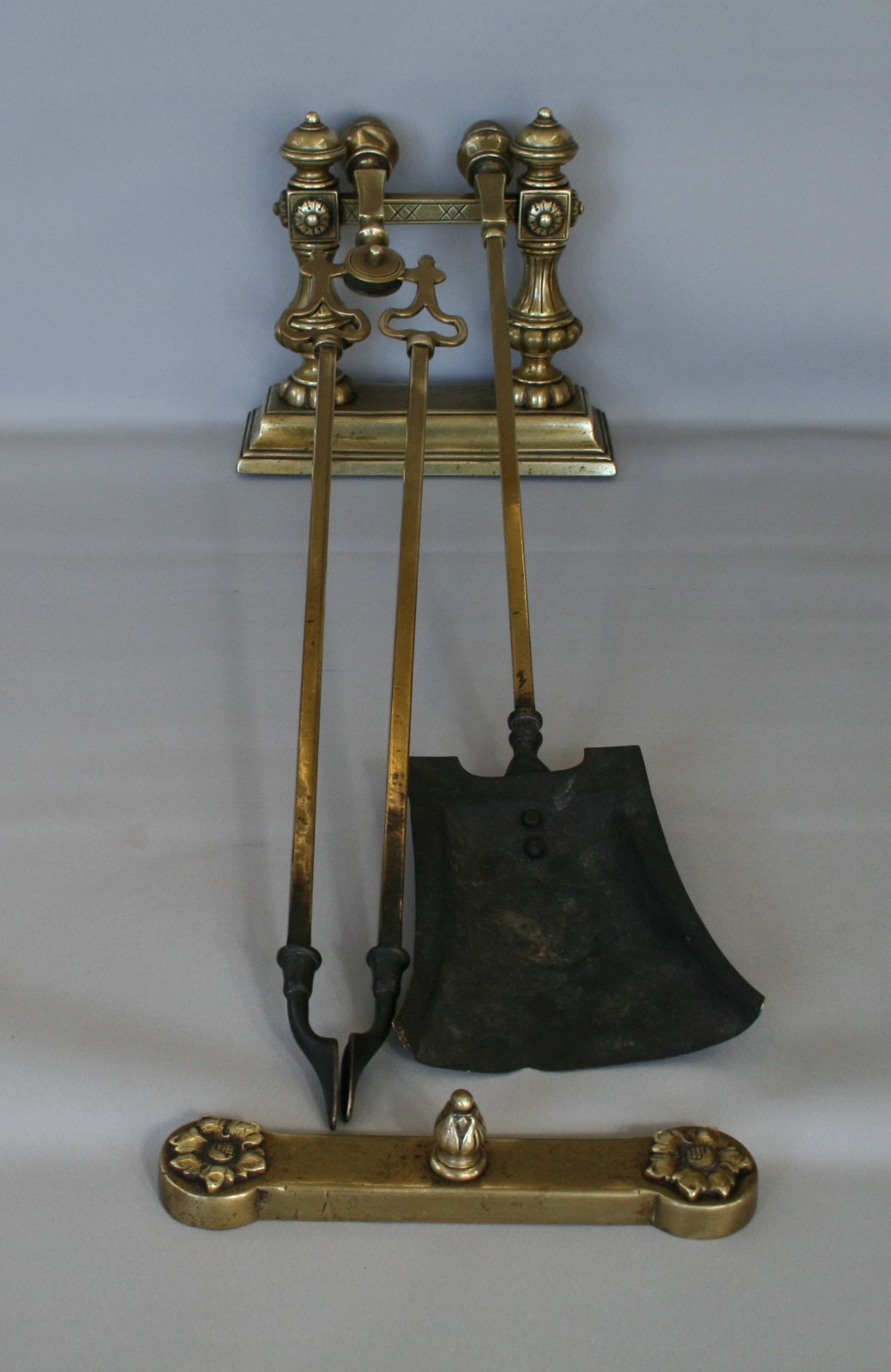 Set of Brass Victorian Fire Irons, Dog & End Stop (1 of 2)
