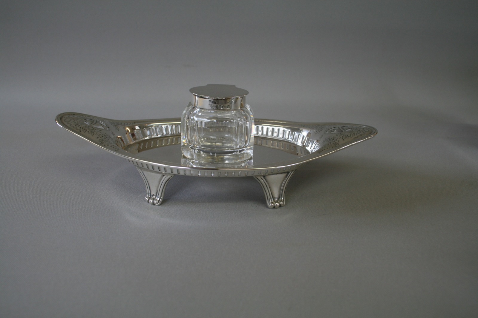 Edwardian Silver Inkstand with Original Cut Glass & Silver Mounted Inkwell (1 of 3)