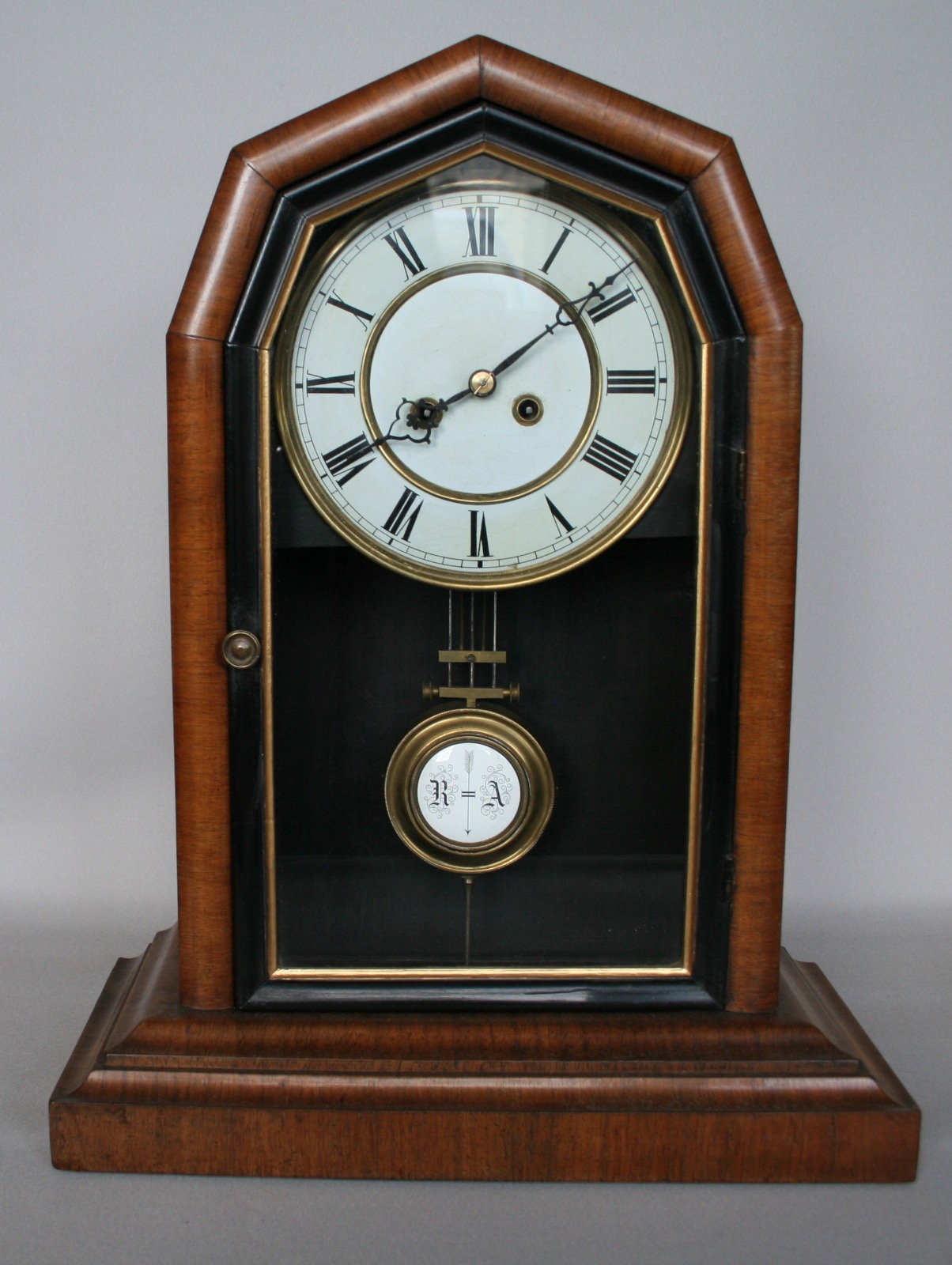 Walnut Mantle Clock with Faceted Top to Case (1 of 3)