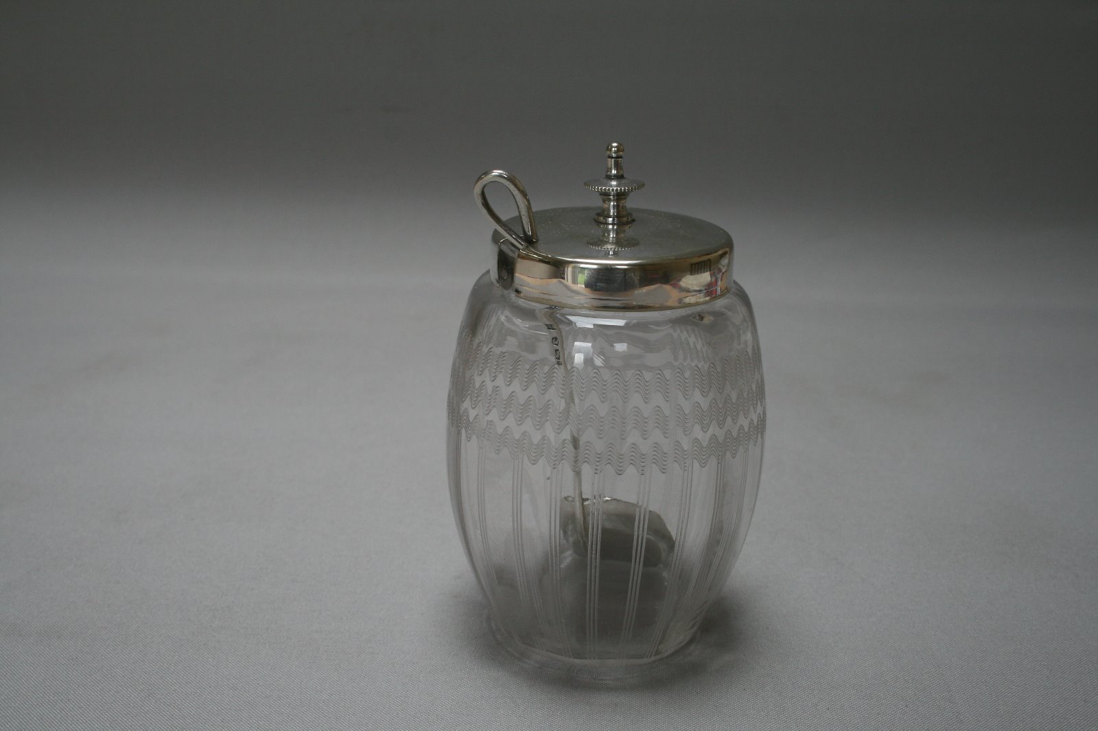 Silver Plate Topped Glass Jam Jar with Silver Spoon (1 of 4)