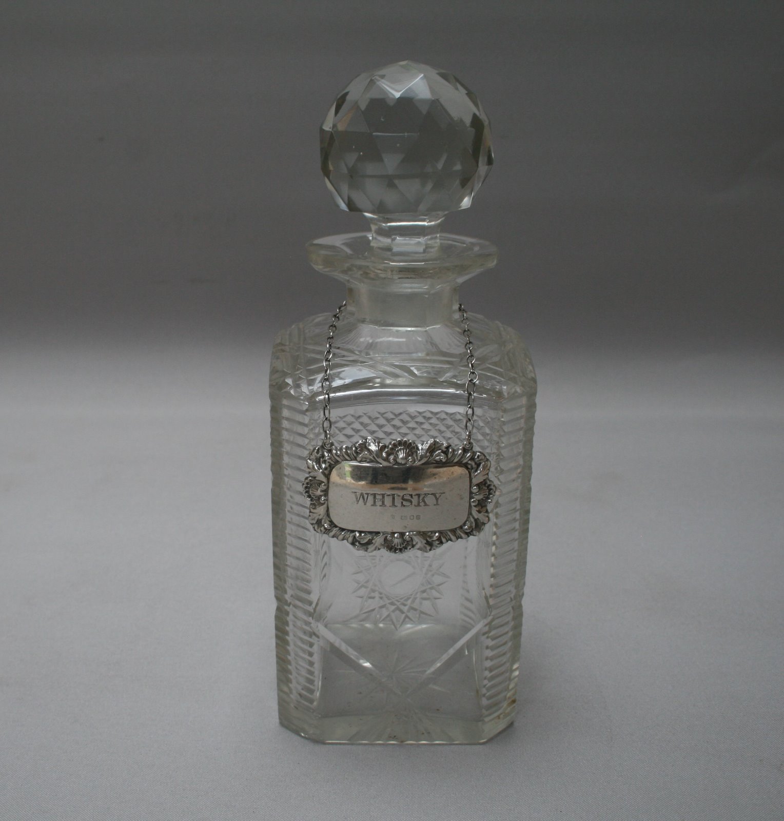 Finely Cut Glass Whisky Decanter with Silver Label (1 of 3)