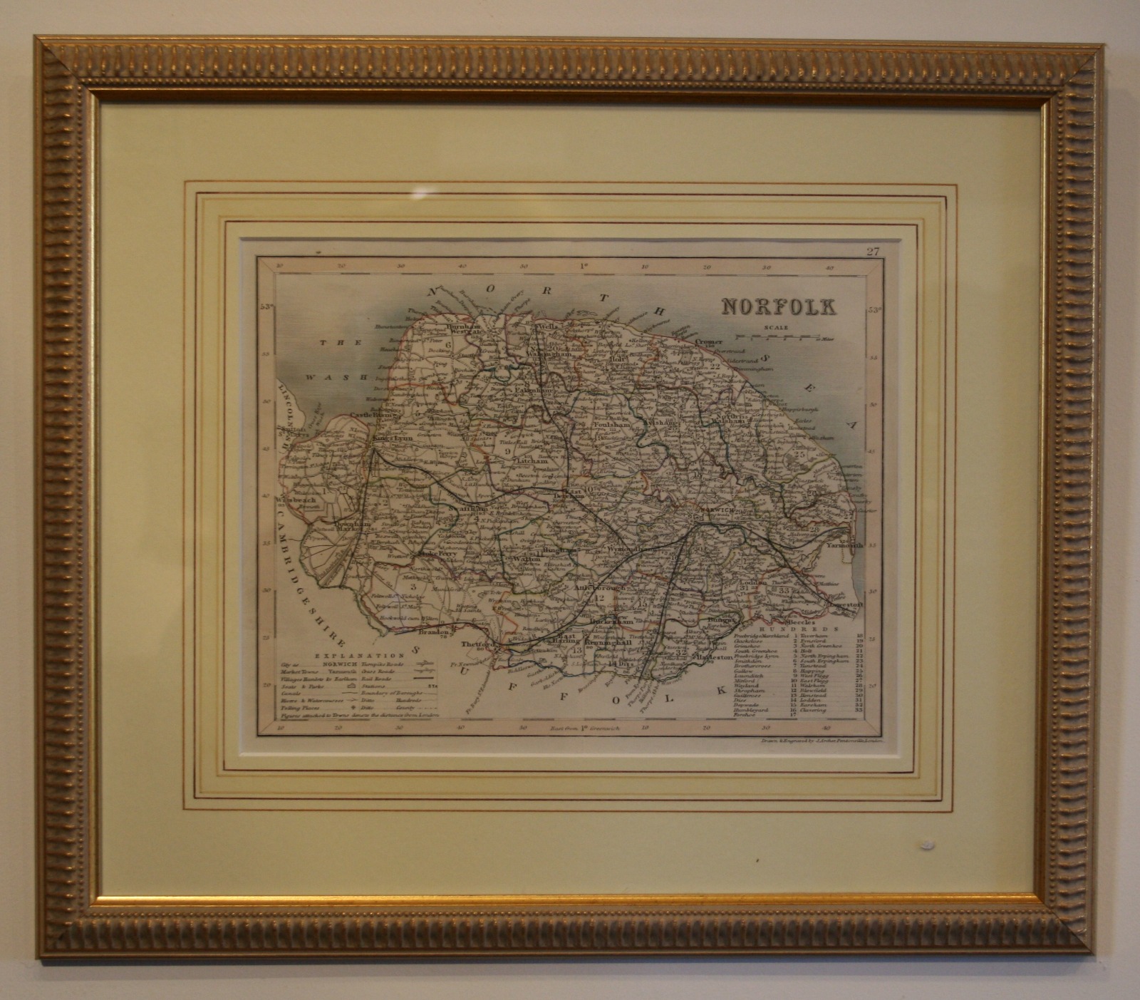 Victorian Hand Coloured Map of Norfolk (1 of 1)