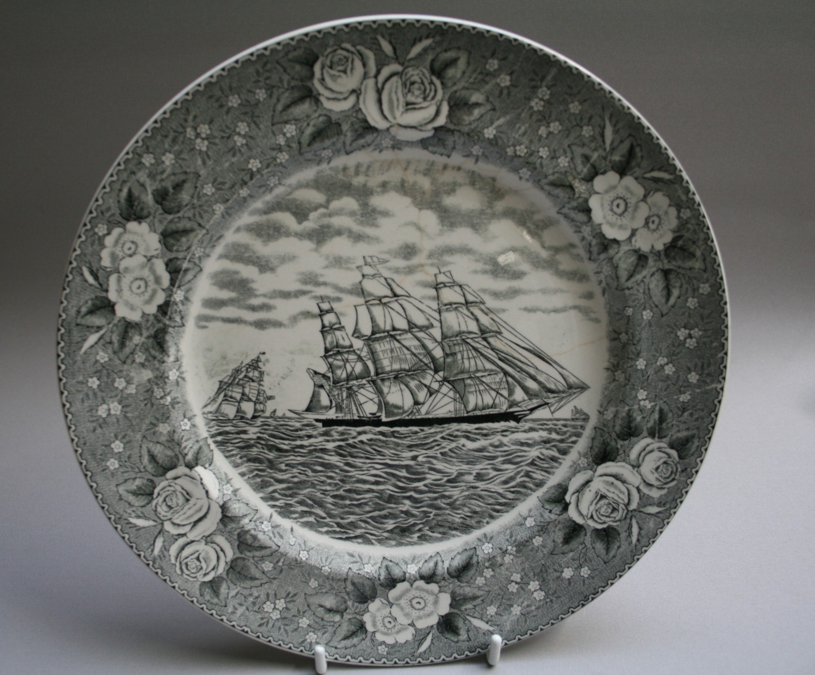Black & White Adams Pottery Dinner Plate - The Clipper Ship Sweepstakes (1 of 3)