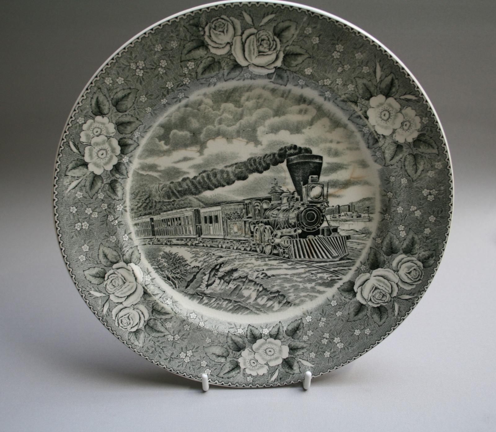 Black & White Adams Pottery Dinner Plate - American Express Train (1 of 3)