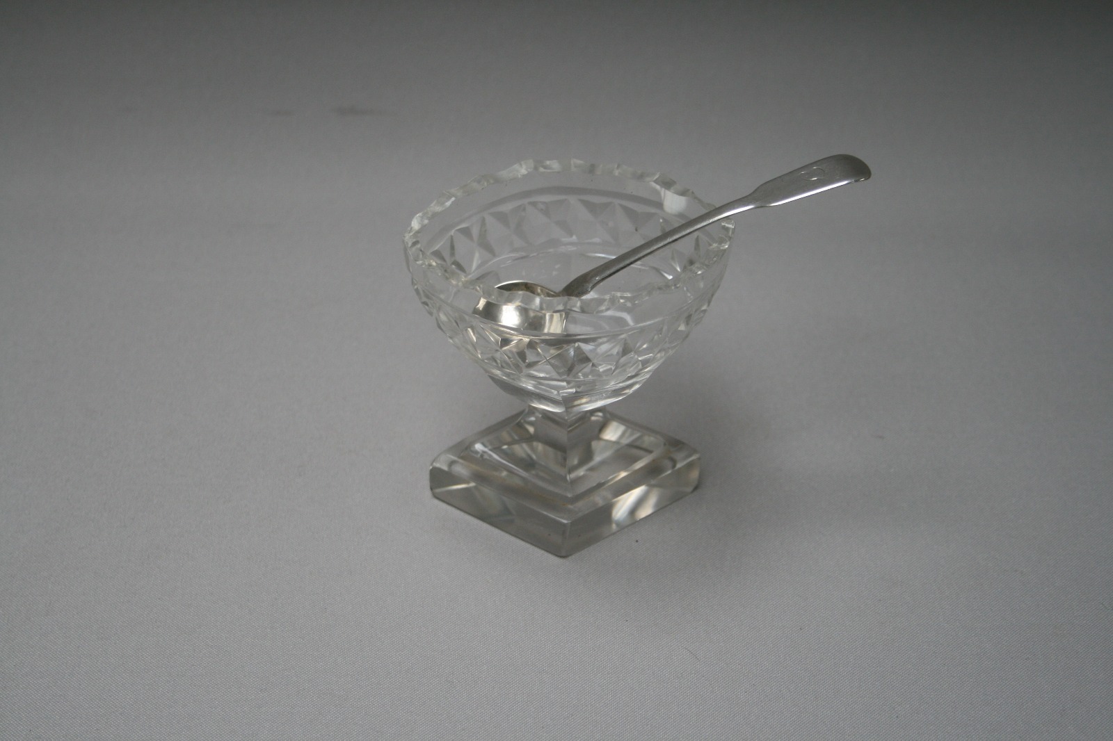 Georgian Silver Salt Spoon with Contemporary Glass Salt Pot (1 of 1)