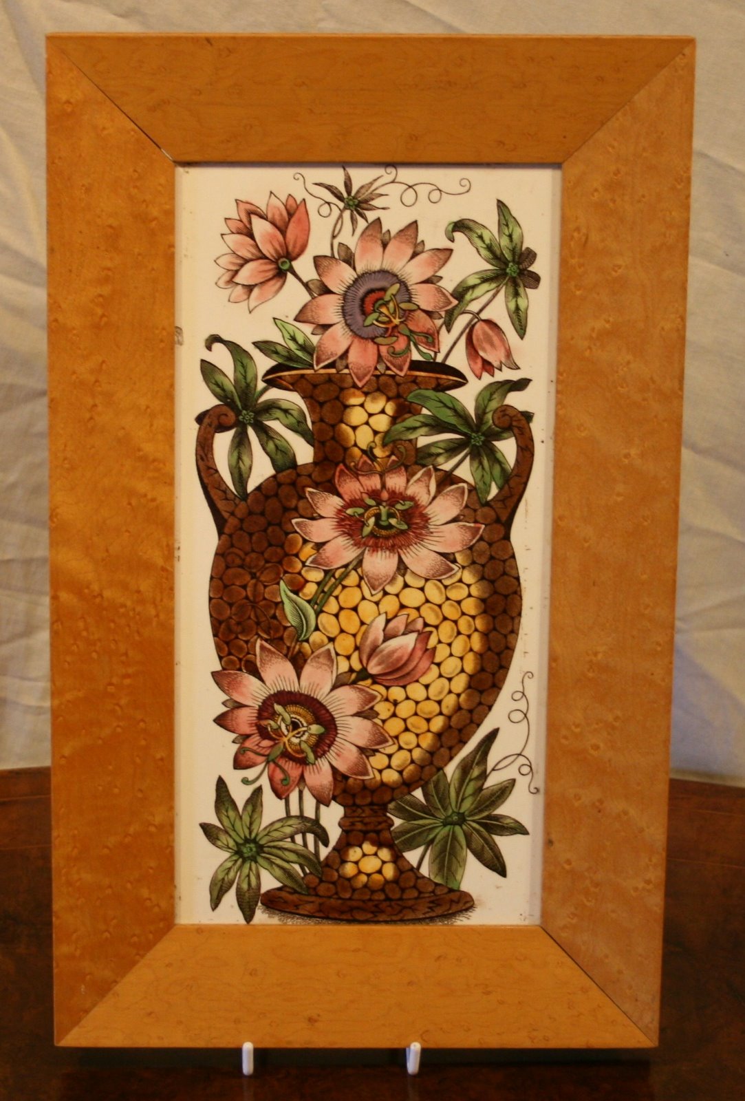 Large Victorian Ceramic Tile Depicting Urn with Passion Flowers (1 of 1)