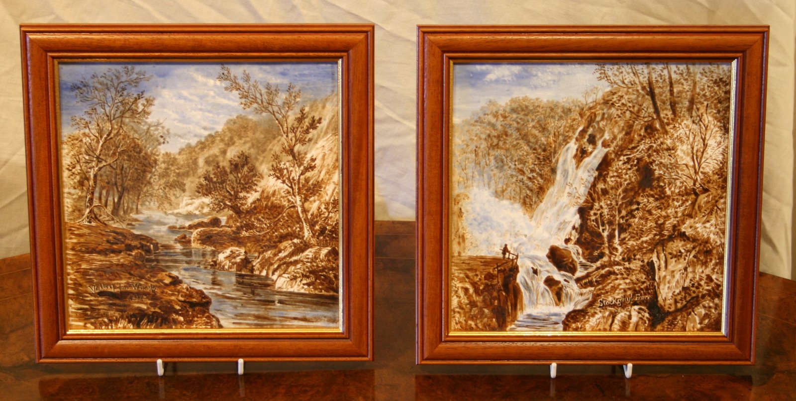 Pair of Hand Painted & Signed Victorian Tiles of the Yorkshire Dales (1 of 1)