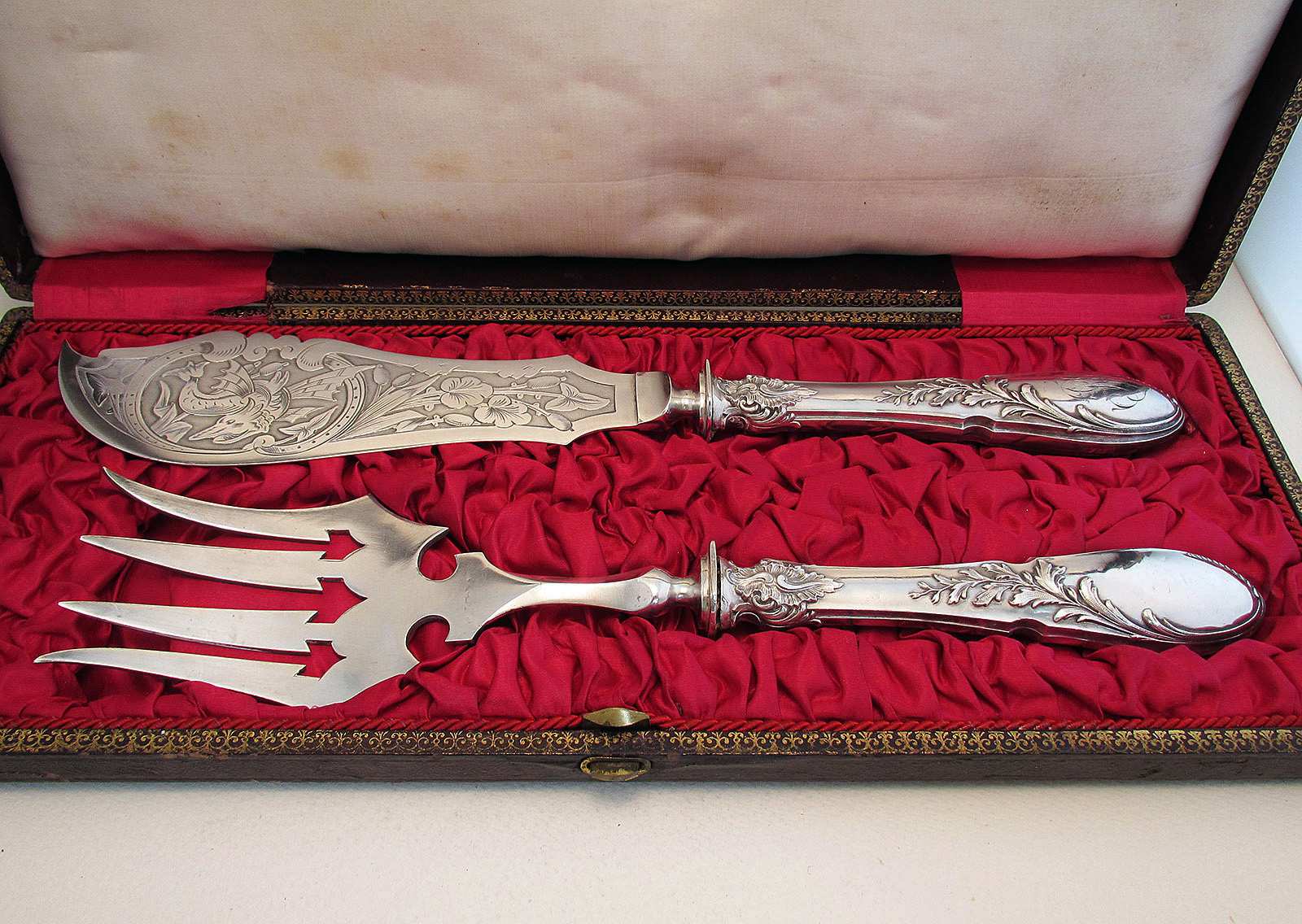 Beautiful Antique French 12' Sterling Silver Minerva .950 Handled Fish Servers (Serving Knife+Fork Set) C.1890 (1 of 1) Beautiful Antique French 12' Sterling Silver Minerva .950 Handled Fish Servers (Serving Knife+Fork Set) C.1890 (1 of 1)