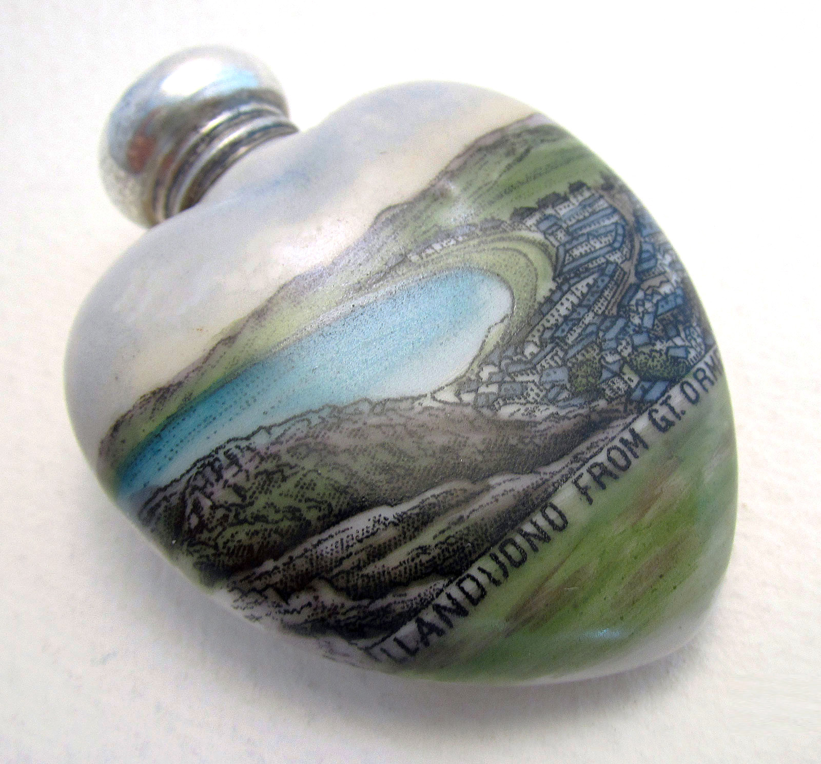 Rare Welsh / North Wales Solid Sterling Silver Lid Top & Porcelain Scent Perfume Bottle, Llandudno From Great Orme, Edwardian (1 of 1)
