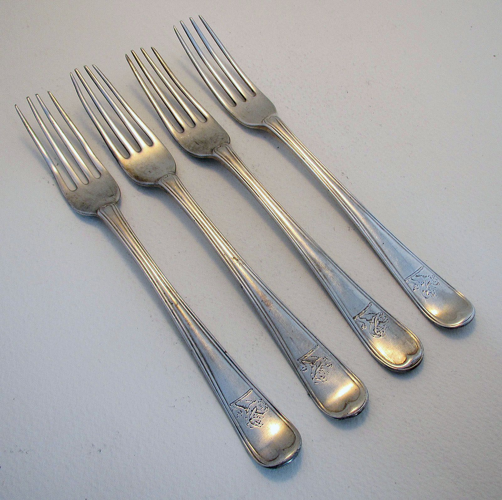 Early George III 18th Century Irish Solid Sterling Silver Dessert Forks. John Power. Set of 4 1787 (1 of 1) Early George III 18th Century Irish Solid Sterling Silver Dessert Forks. John Power. Set of 4 1787 (1 of 1)
