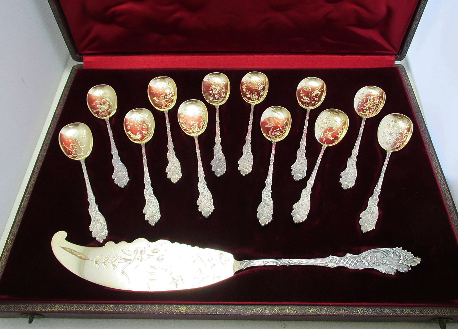 Superb Antique French Solid Sterling Silver Gilt Japonisme Dessert Ice Cream Spoon Server Slice Set. 12x Spoons. V. Boivin (1 of 13) Superb Antique French Solid Sterling Silver Gilt Japonisme Dessert Ice Cream Spoon Server Slice Set. 12x Spoons. V. Boivin (1 of 13)