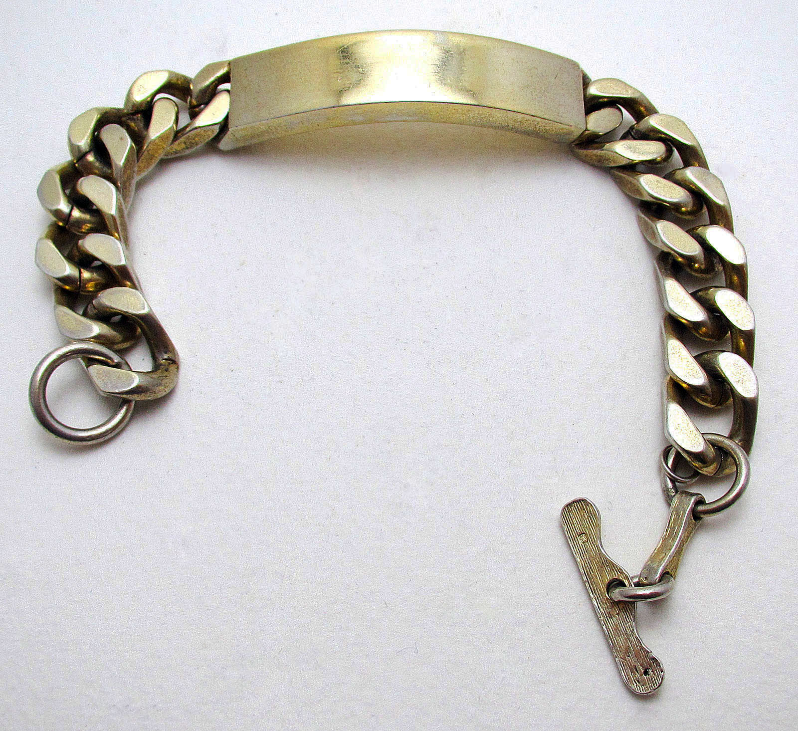 1970s Vintage Solid Sterling Silver Gilt / Gold Wash Curb Chain Identity Id Men Tag Bracelet. English Hallmarked. 102G (1 of 8) 1970s Vintage Solid Sterling Silver Gilt / Gold Wash Curb Chain Identity Id Men Tag Bracelet. English Hallmarked. 102G (1 of 8)