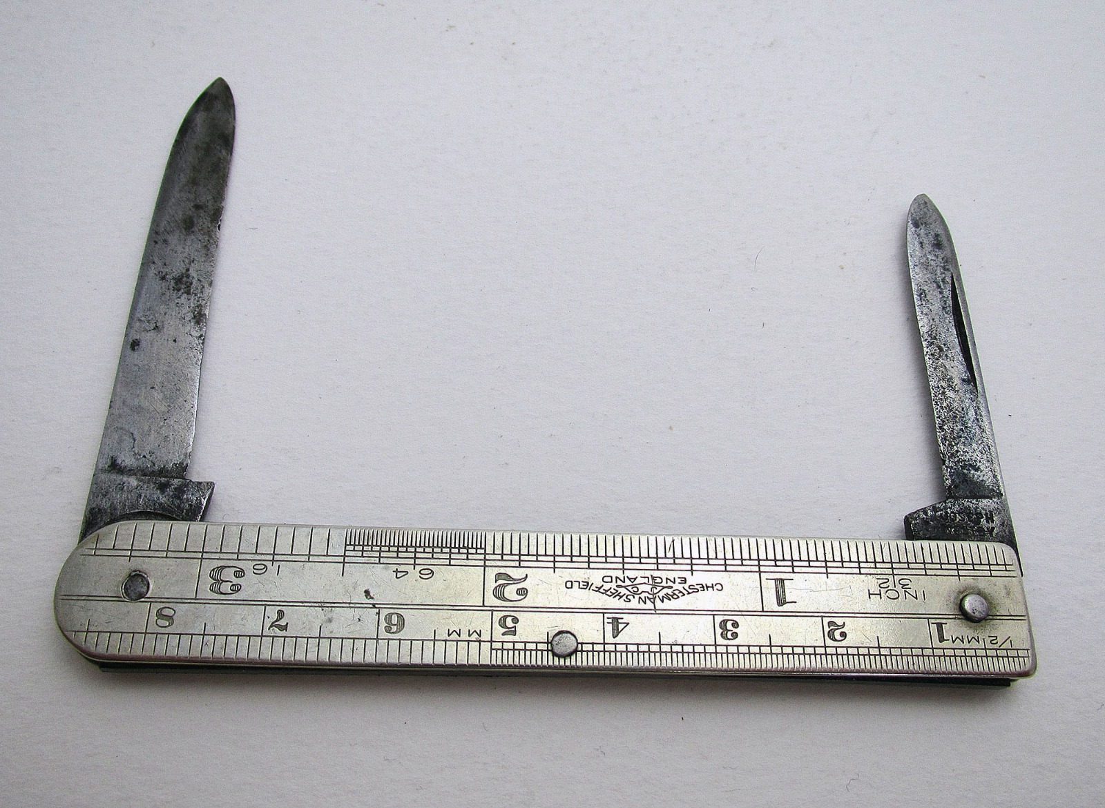 Antique Chesterman Brass Combination Pocket Penknife & Ruler, Folding