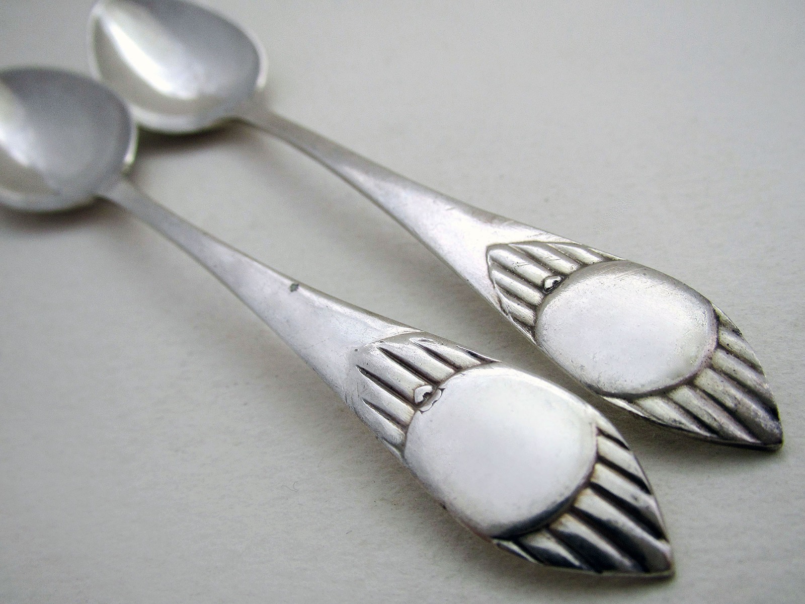 Pair of Antique Danish 1920 Solid Silver Modernist Art Deco Tea / Coffee Spoons. Christian F.Heise Denmark (1 of 1) Pair of Antique Danish 1920 Solid Silver Modernist Art Deco Tea / Coffee Spoons. Christian F.Heise Denmark (1 of 1)