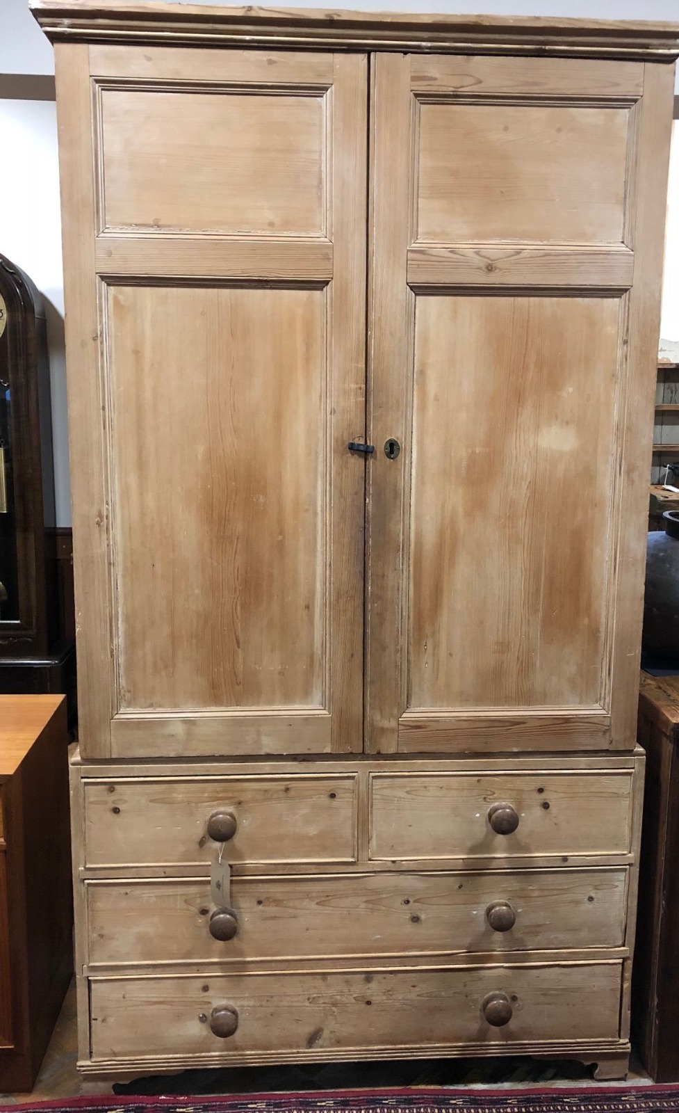 Large Victorian Country Style Stripped Pine Linen Press Cupboard