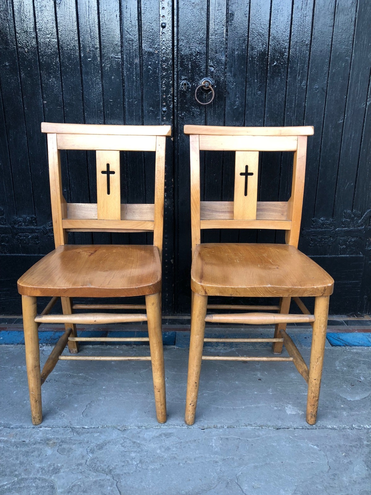 Pair of Chapel or Church Chairs with Cross Back and Book Holder (1 of 1) Pair of Chapel or Church Chairs with Cross Back and Book Holder (1 of 1)