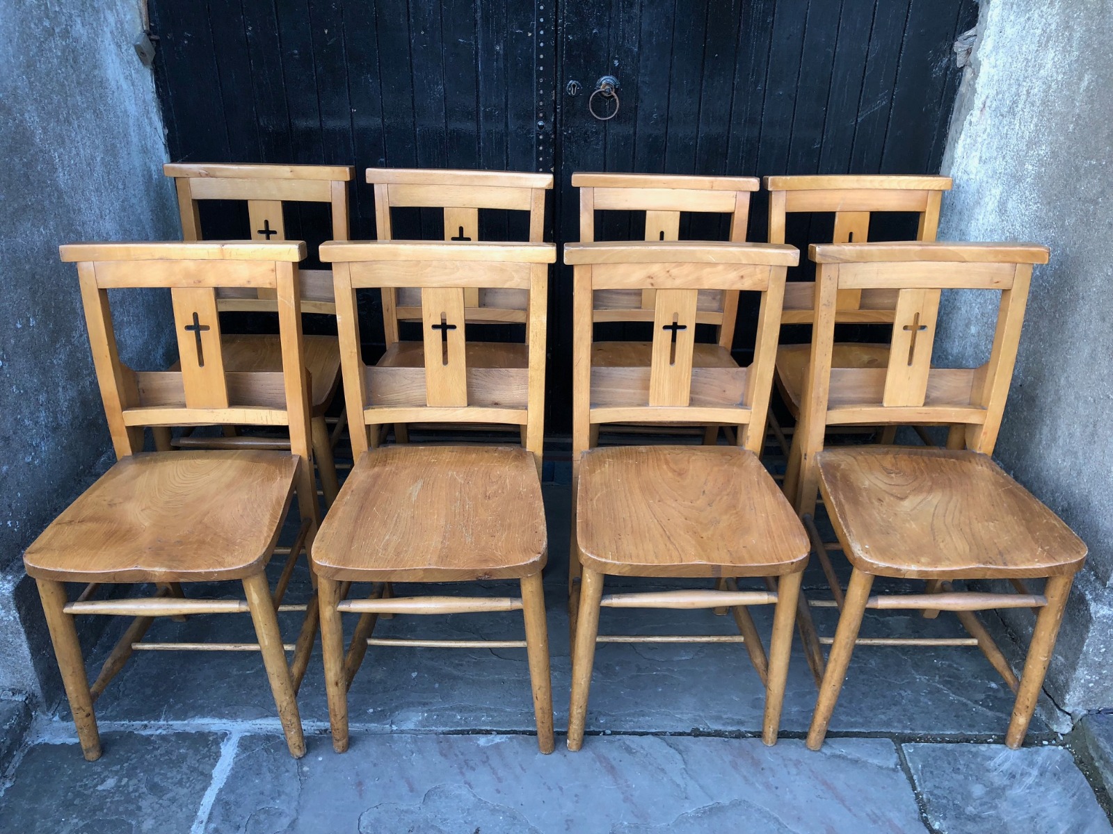 Set of Eight Chapel or Church Chairs with Cross Back & Book Holder (1 of 1) Set of Eight Chapel or Church Chairs with Cross Back & Book Holder (1 of 1)
