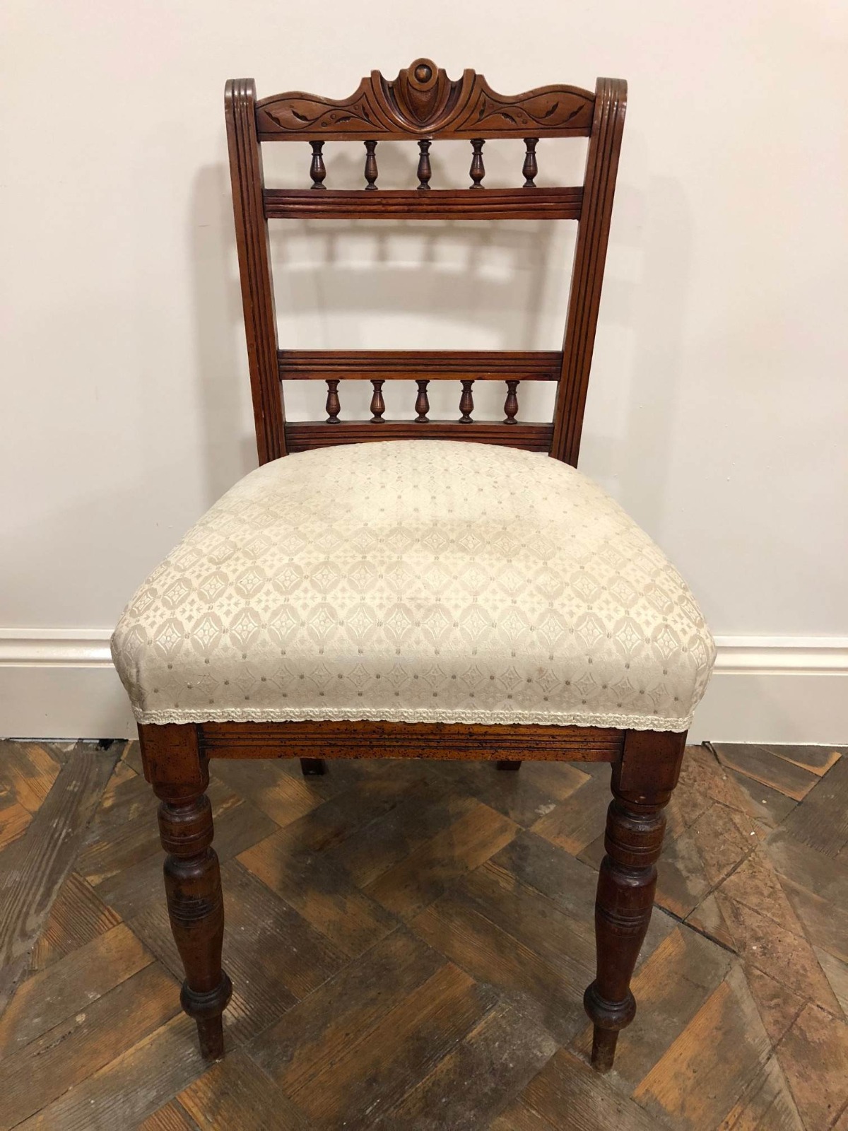 Single Edwardian Chair with Carved Detail To Back RAil & Upholstered Seat (1 of 1) Single Edwardian Chair with Carved Detail To Back RAil & Upholstered Seat (1 of 1)