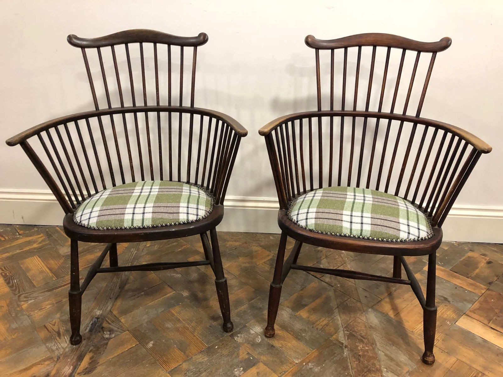 Pair of Spindle Back Windsor Armchairs with Upholstered Seats (1 of 1) Pair of Spindle Back Windsor Armchairs with Upholstered Seats (1 of 1)