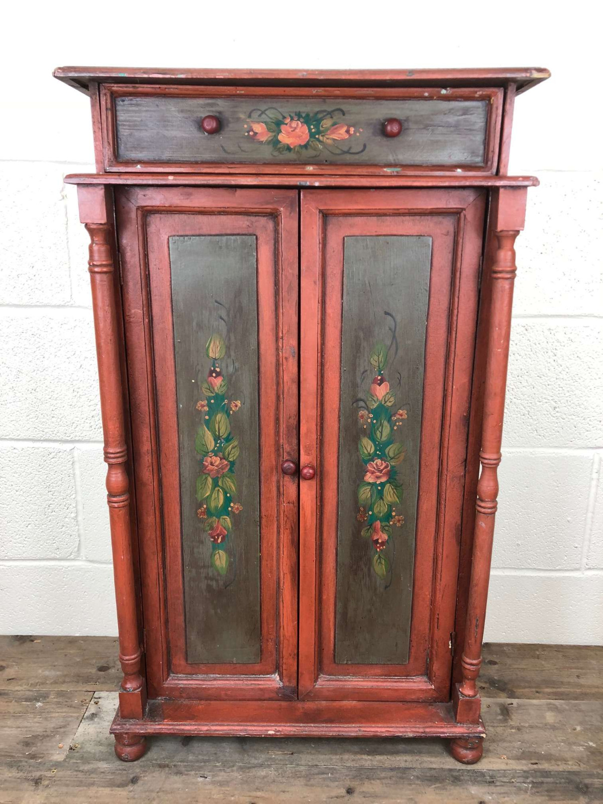 Red Swiss Style Painted Cupboard with Drawer (1 of 1) Red Swiss Style Painted Cupboard with Drawer (1 of 1)