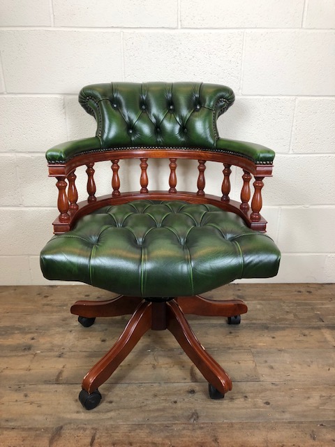 Green Leather Chesterfield Captains Swivel Chair (1 of 1) Green Leather Chesterfield Captains Swivel Chair (1 of 1)