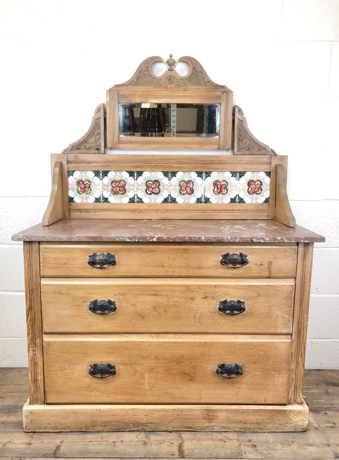 Antique Pine Washstand with Marble Top & Tiled Back (1 of 10) Antique Pine Washstand with Marble Top & Tiled Back (1 of 10)