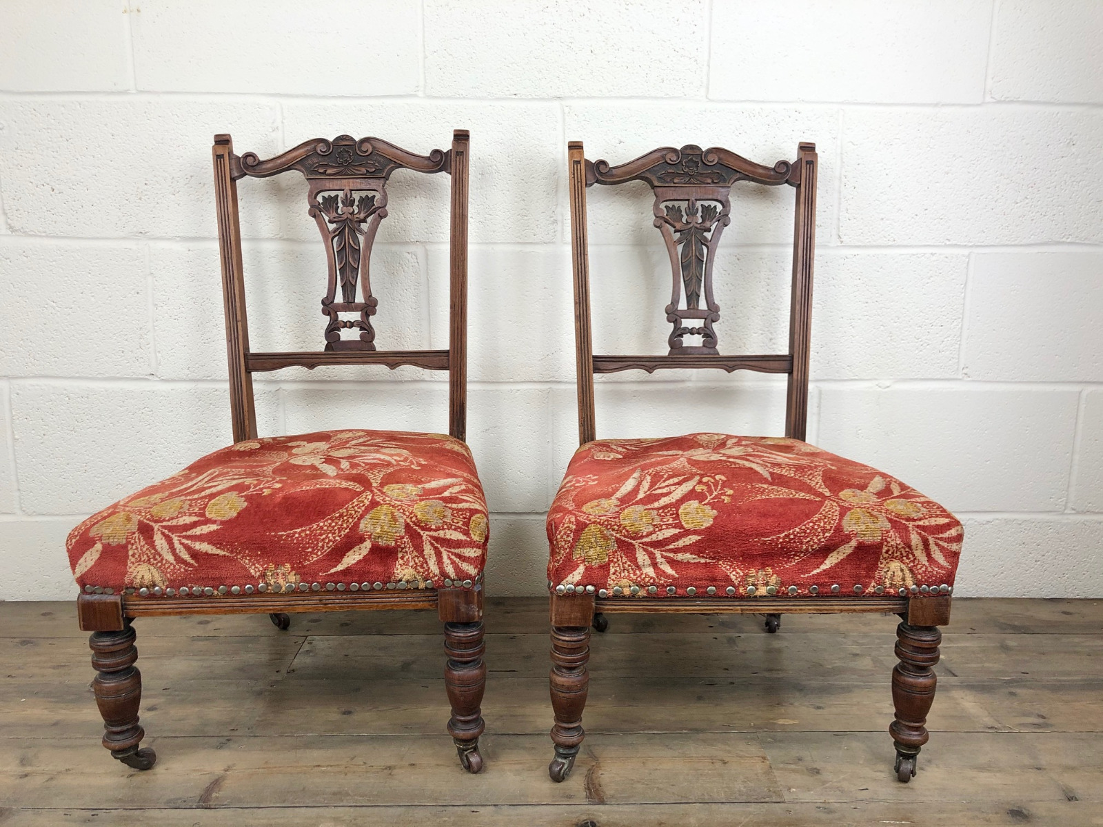 Pair of Antique Bedroom Chairs with Fabric Seats (1 of 7) Pair of Antique Bedroom Chairs with Fabric Seats (1 of 7)