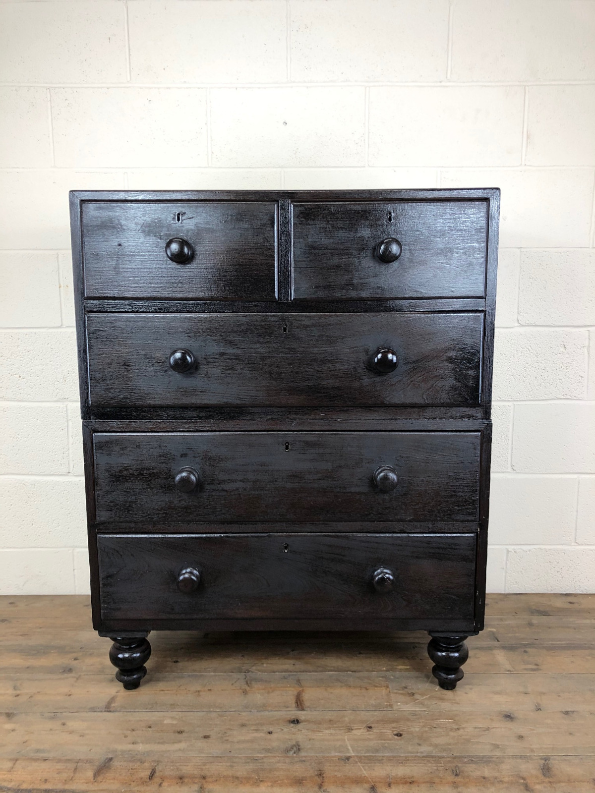 Ebonised Mahogany Two Part Campaign Style Chest of Drawers (1 of 12) Ebonised Mahogany Two Part Campaign Style Chest of Drawers (1 of 12)
