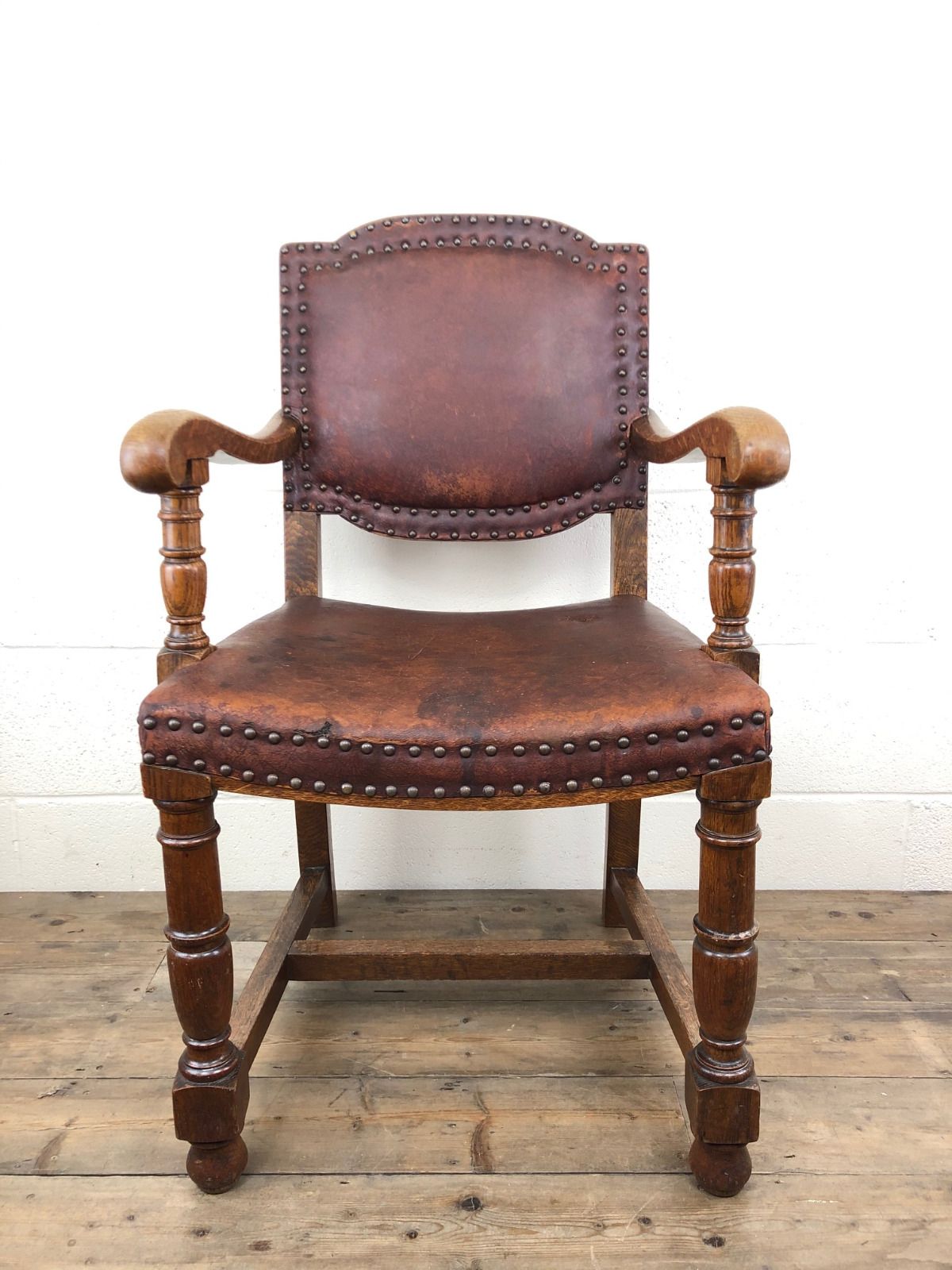 Antique Oak & Leather Studded Armchair (1 of 10) Antique Oak & Leather Studded Armchair (1 of 10)
